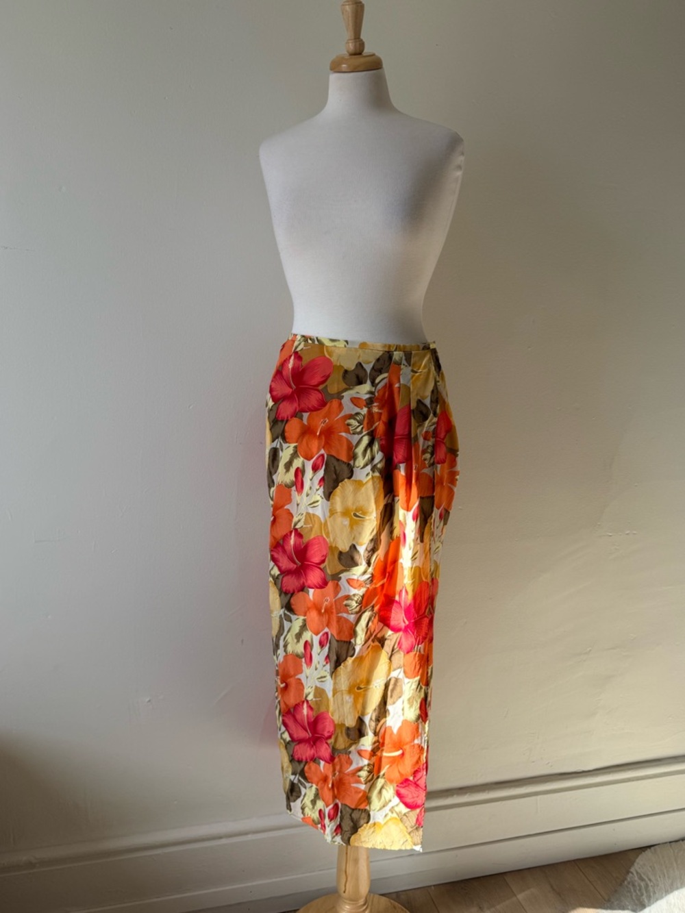Vintage Kasper Silk Floral Midi Skirt Orange Red Beige Coord Set Size 10